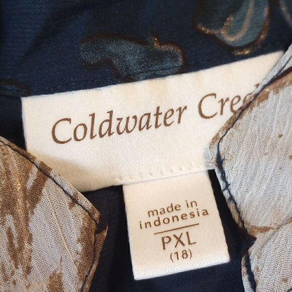 Coldwater Creek floral pleated blouse with sheer roll tab sleeve - Picture 4 of 14